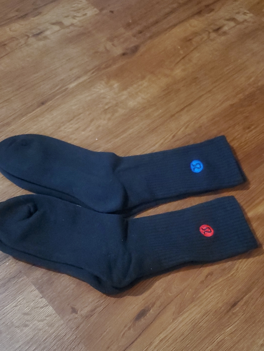 lululemon athletica Black Crew Socks with Red and Blue Logo Accents - Unisex